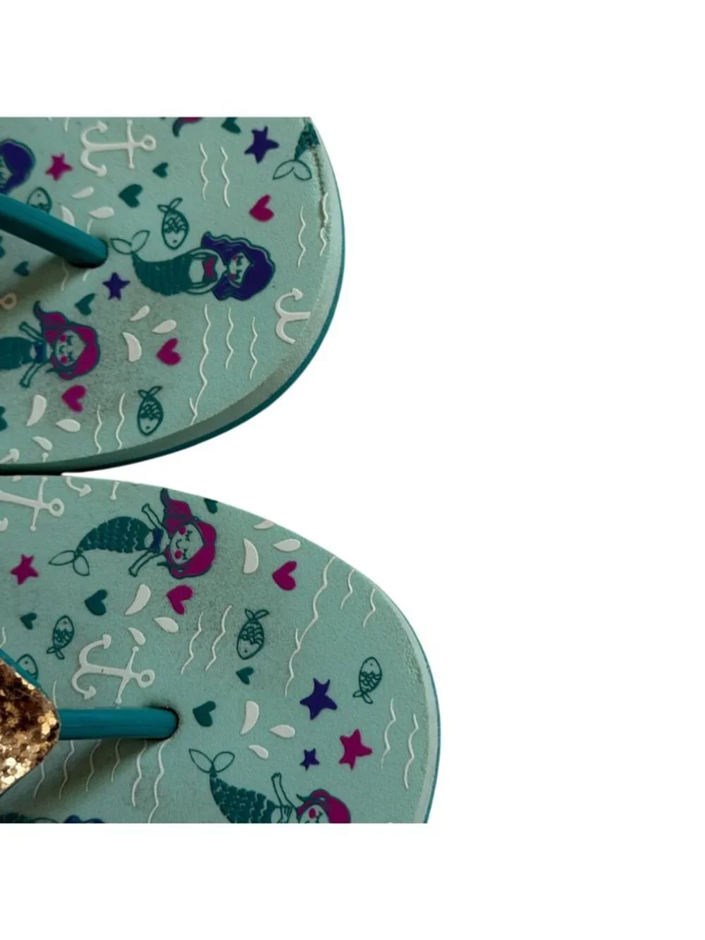 Reef Kids Stargazer Prints Kids Girl Aqua Mermaids Flip Flop Sandals-Teal-Size 5